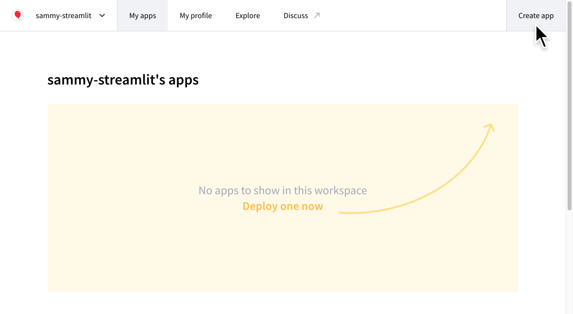 Create a new app from your workspace in Streamlit Community Cloud