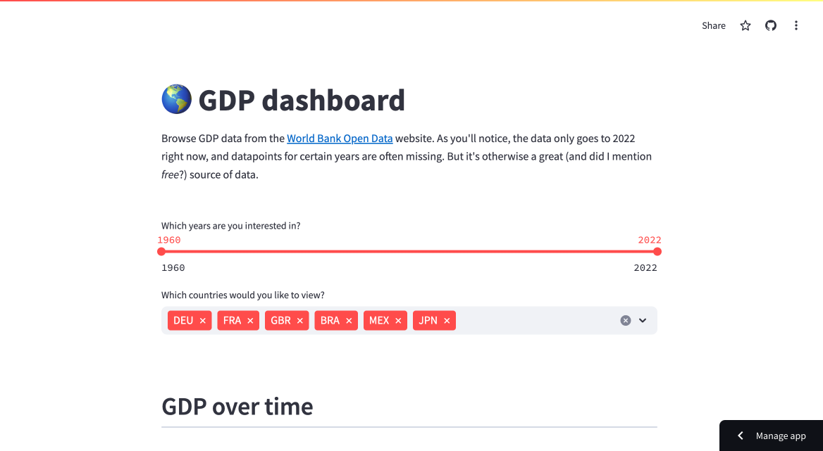 GDP dashboard template app