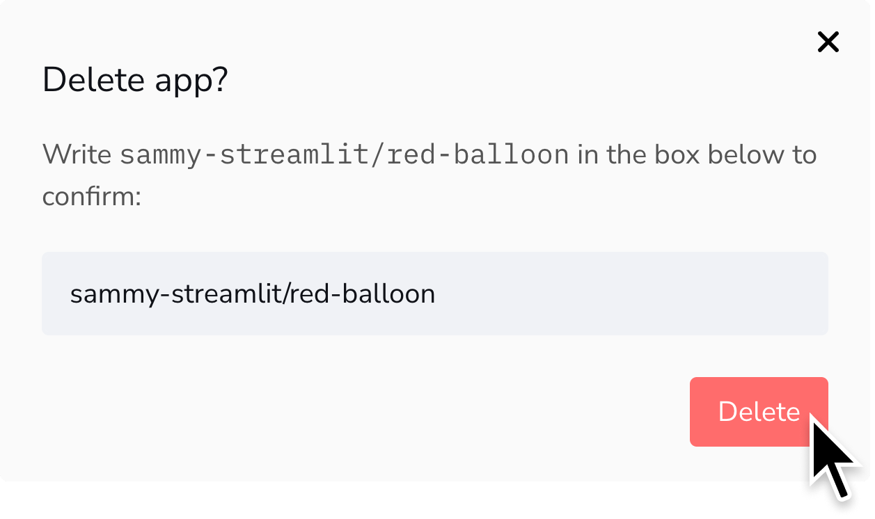 Confirm deleting your app from Streamlit Community Cloud