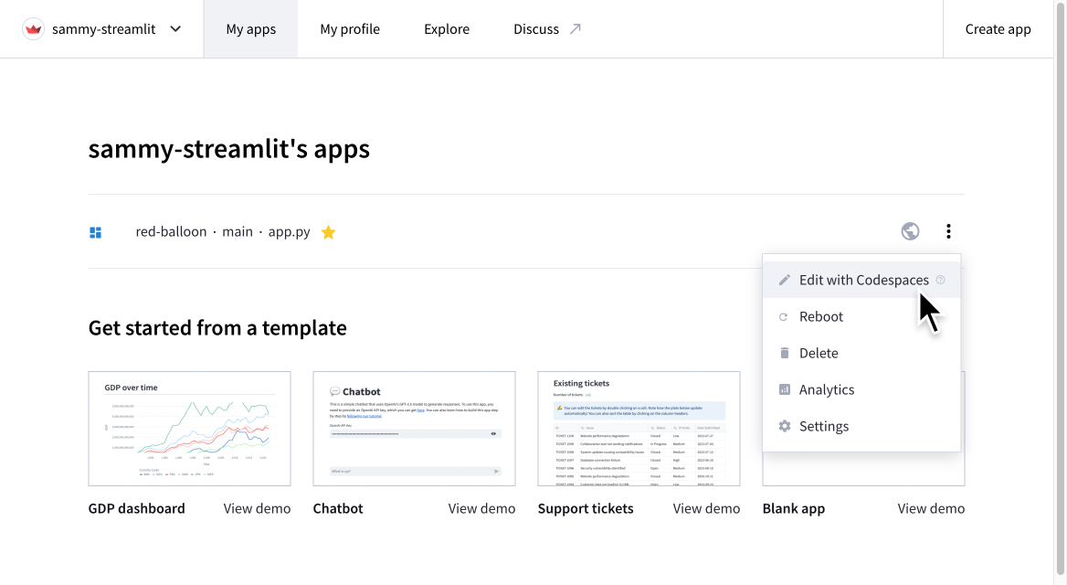 Edit your app with GitHub Codespaces